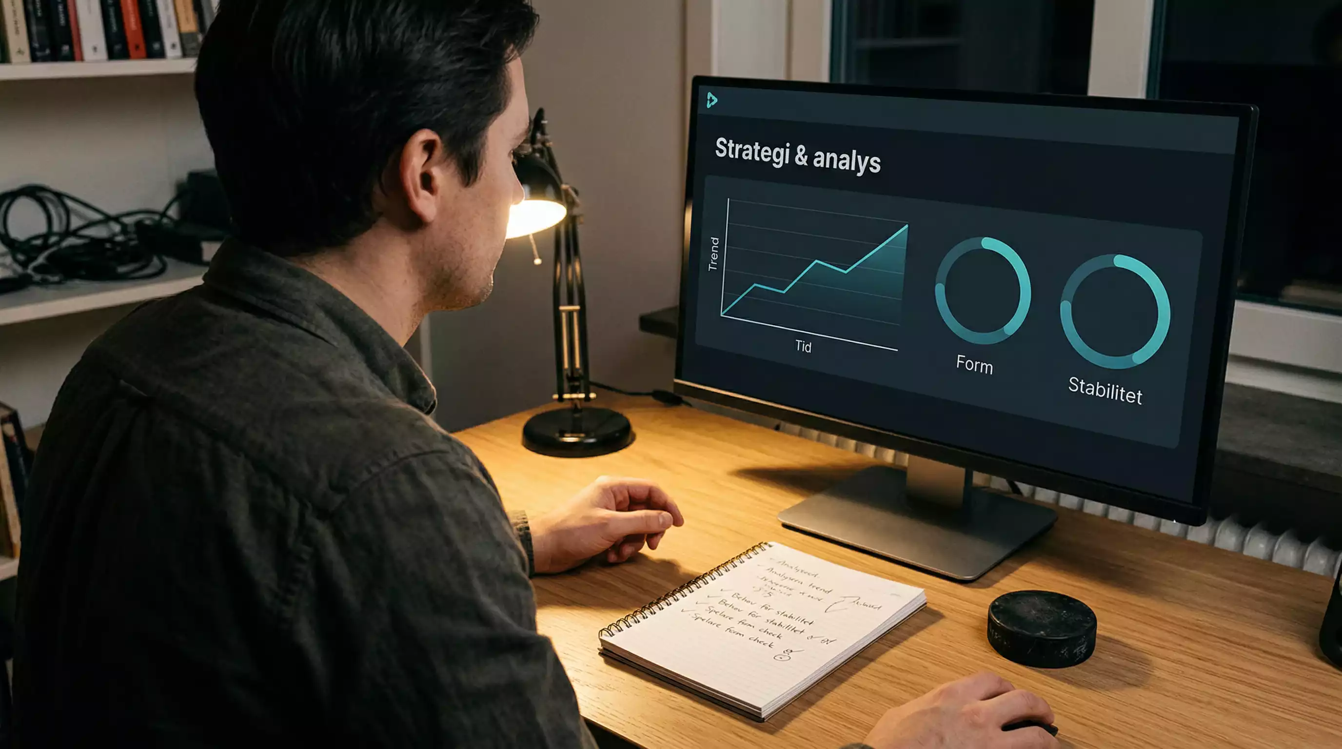 Person analyserar ishockey statistik och odds på en bärbar dator